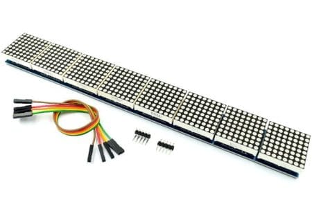 Piros fényű, 1x8-as összefűzött 8x8 LED mátrix kijelző MAX7219/MAX7221 vezérlővel.