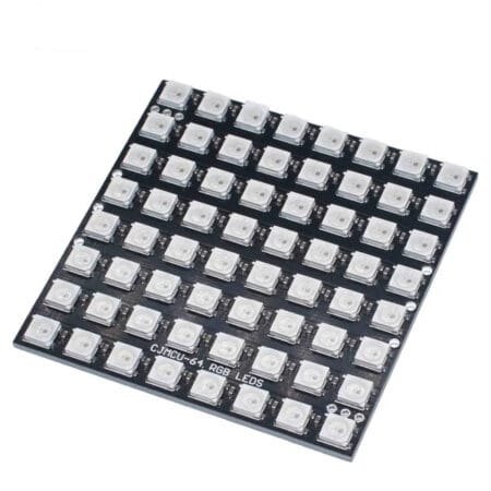 Kompakt 8x8 RGB LED mátrix panel WS2812 NeoPixel technológiával, mikrokontrolleres vezérléshez, digitális kijelzéshez és DIY elektronikai fejlesztésekhez.