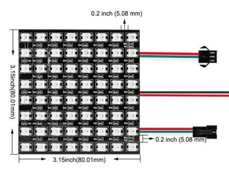 NeoPixel hajlékony LED-mátrix (8x8 RGB LED, WS2812B)