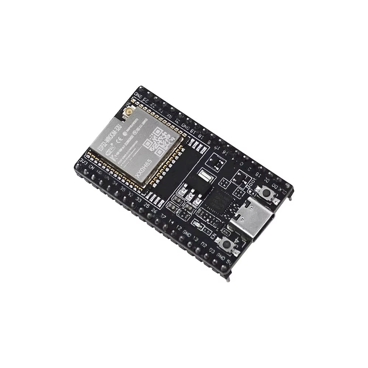 NodeMCU ESP32 fejlesztőpanel ESP-WROOM-32 modullal, CP2102 USB-UART vezérlővel és UFL külső antenna csatlakozóval. WiFi és Bluetooth támogatású mikrokontroller panel IoT és Arduino projektekhez.