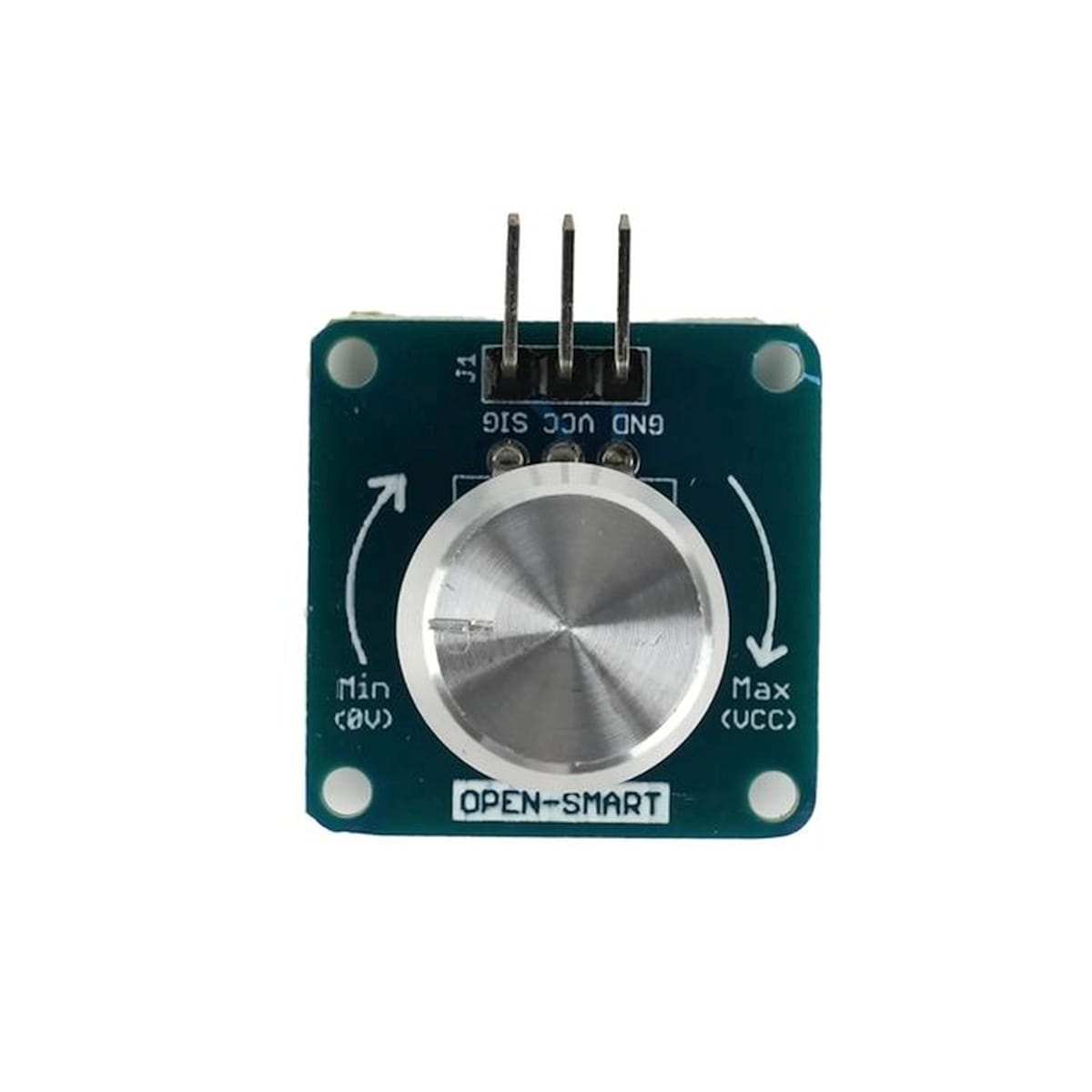 10 kΩ-os potméter modul forgatógombbal, hárompines szenzorcsatlakozóval, Arduino projekt kezdőknek és analóg bemenetek kipróbálásához.