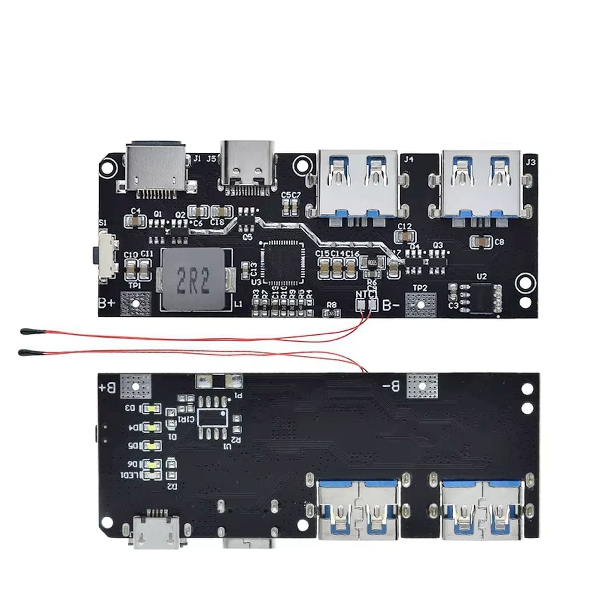 PWRMOD-QC4 powerbank vezérlőmodul 4,2 V-os lítium akkumulátorhoz, USB-C és USB-A csatlakozókkal, 22,5 W-os gyorstöltési lehetőséggel saját hordozható tápellátás építéséhez.
