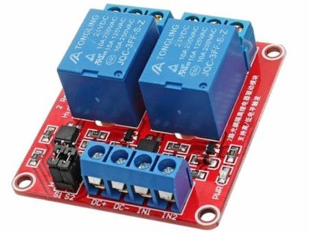 Relé-modul - 2-csatorna, optocsatolt (polaritás állítható; 24V)