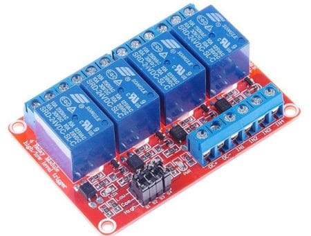 Relé-modul - 4-csatorna, optocsatolt (polaritás állítható; 24V)