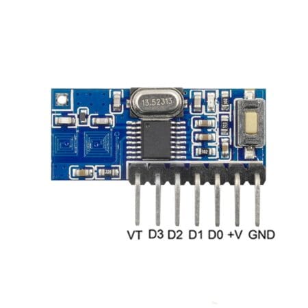 433 MHz-es RX480E-SMD tanítható távirányító vevőmodul 4 csatornával, Arduino és mikrokontrolleres vezeték nélküli vezérléshez.