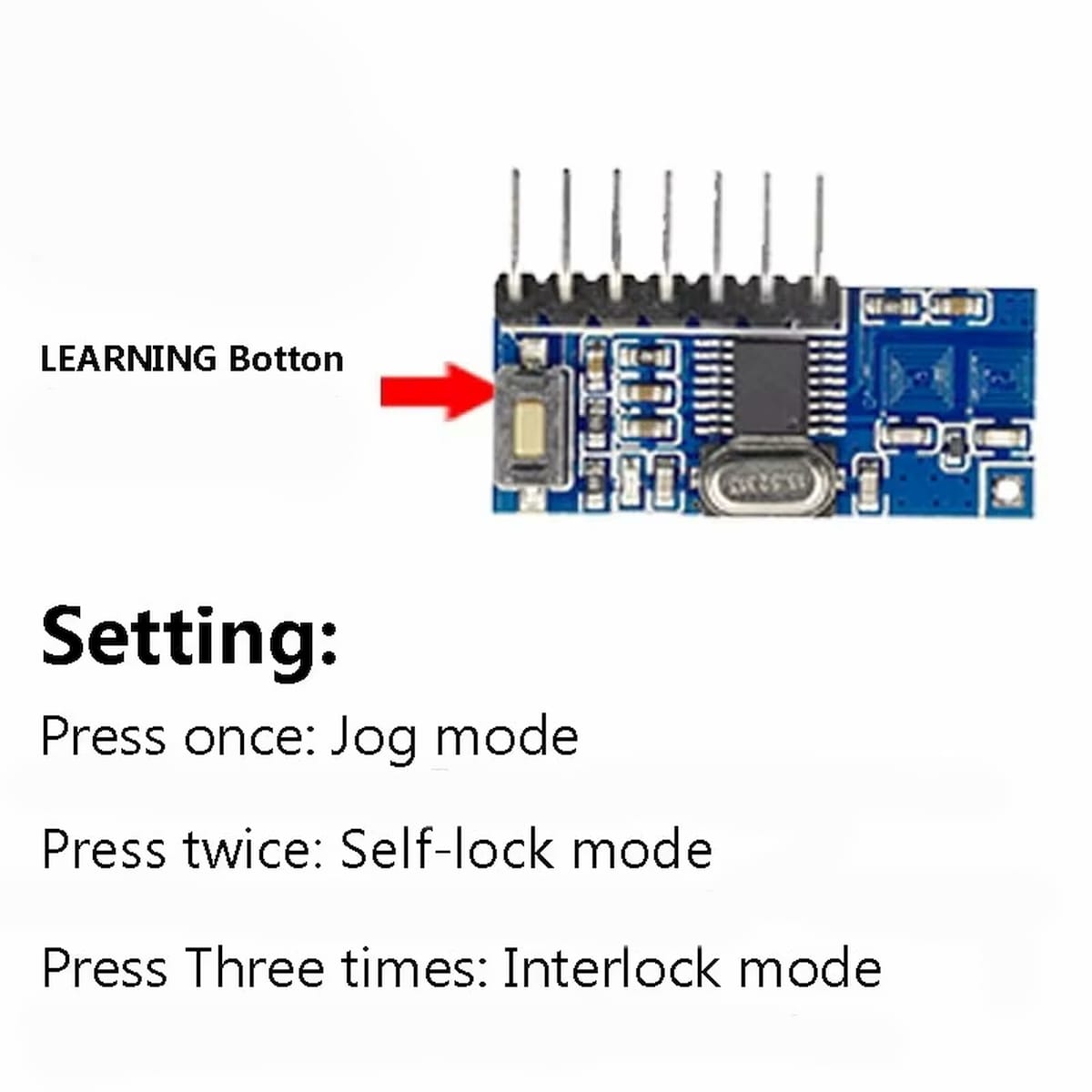 Kompakt 433 MHz-es távirányító vevőmodul RX480E chipkészlettel, 4 csatornás Arduino alapú vezérlési projektekhez.