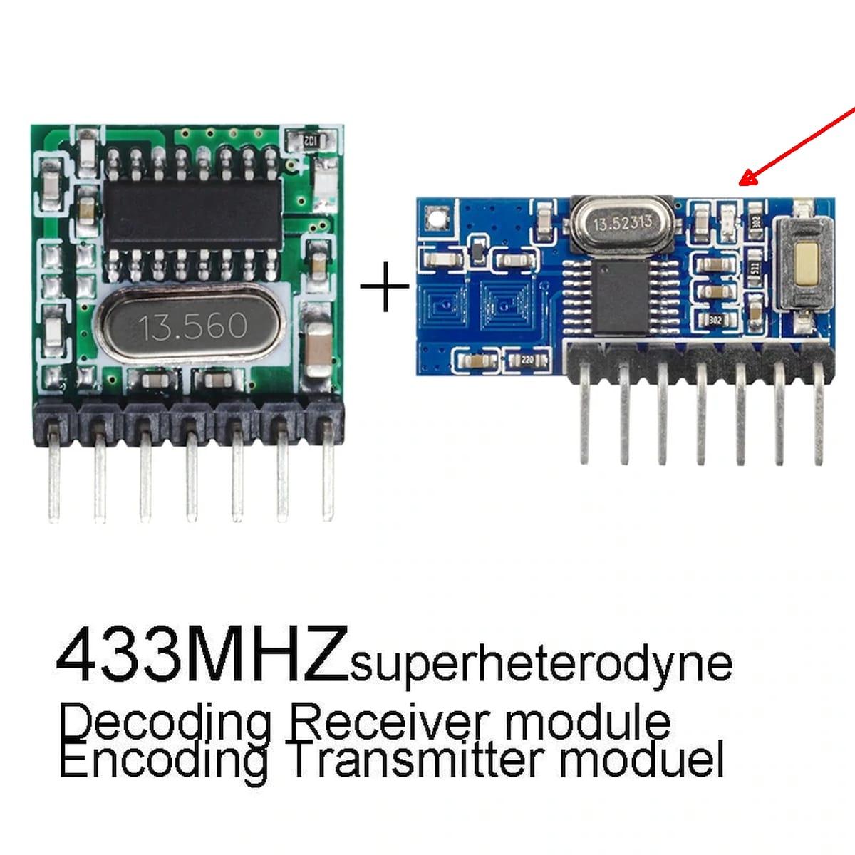 Tanítható 433 MHz-es RX480E-SMD RF vevőmodul 4 független csatornával, Arduino és IoT automatizálási alkalmazásokhoz.