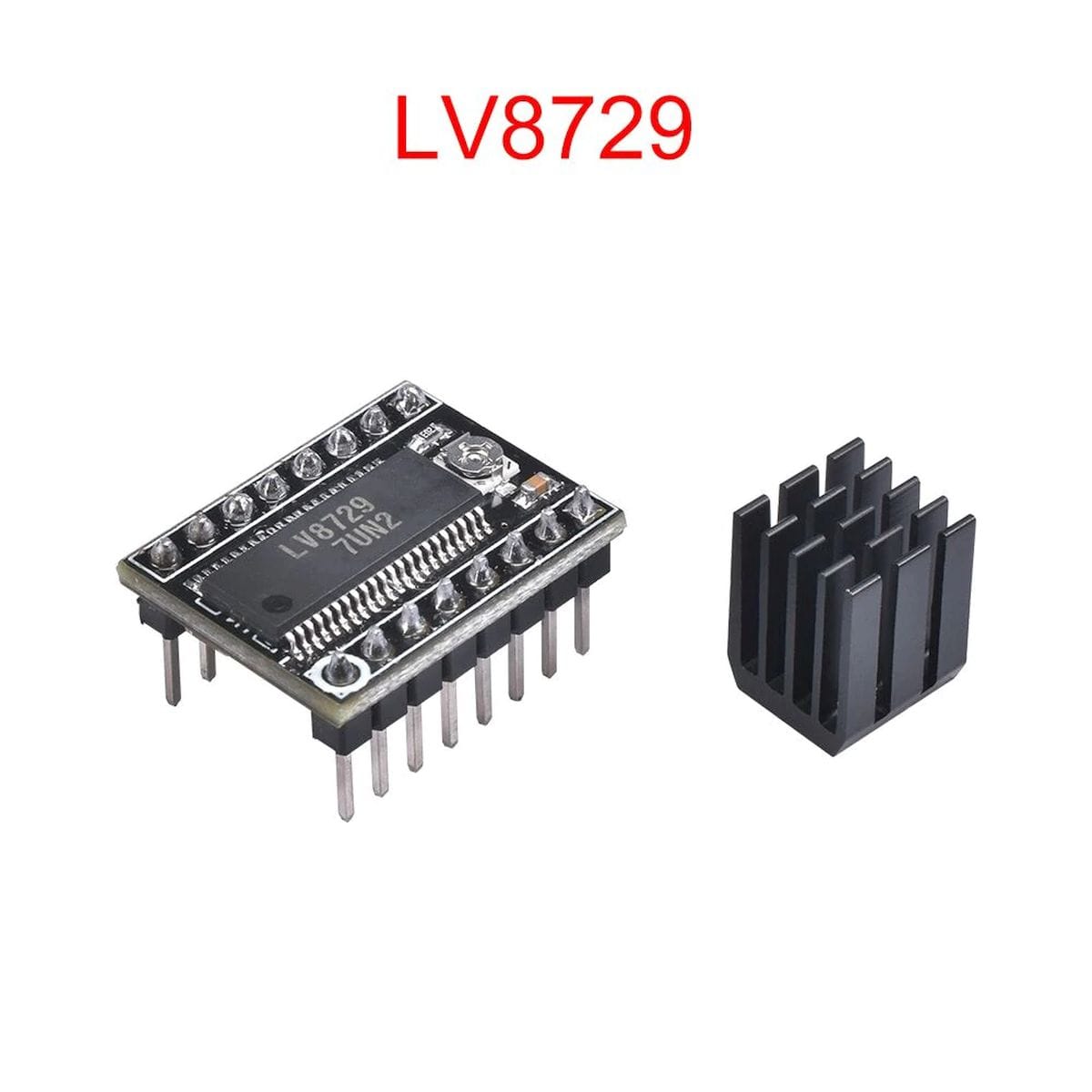 Kék hűtőbordával párosított LV8729 stepper driver panel felülről, Arduino és CNC léptetőmotor vezérléshez, jól felismerhető chiphellyel és csatlakozási pontokkal.