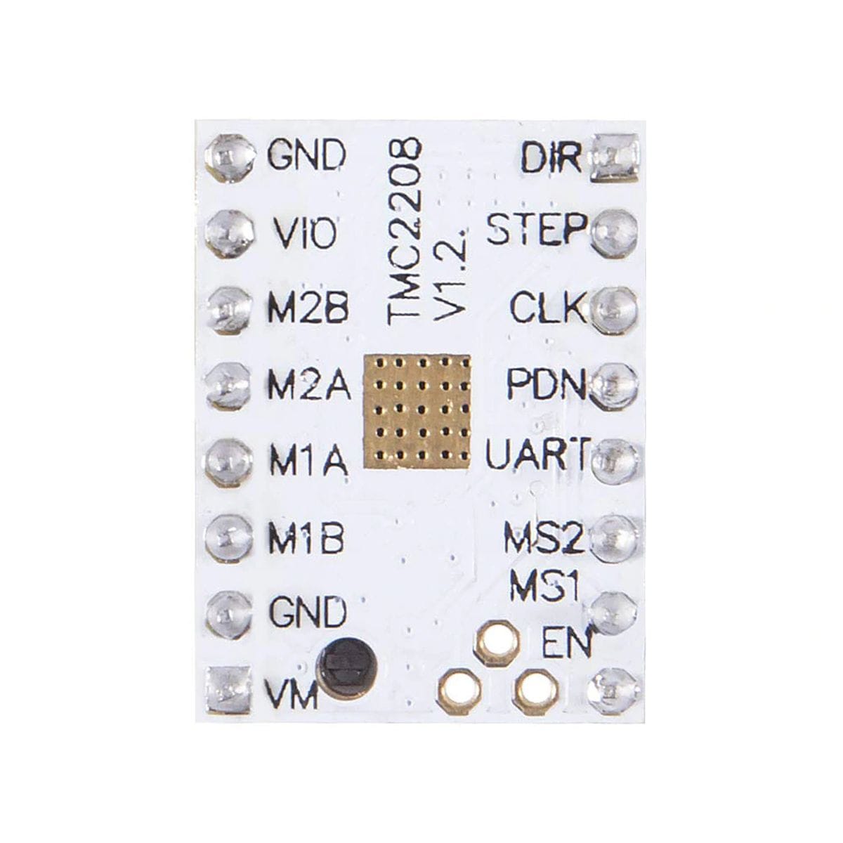 Tüskesoros TMC2208 stepper vezérlőpanel kék hűtőbordával, motorvezérlő áramkör építéséhez Arduino, CNC vagy 3D nyomtató projektekben.