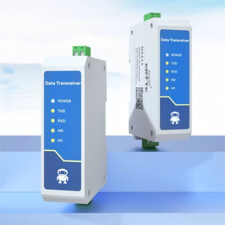 NA111-E DIN rail RS485 hálózati átalakító Ethernet kapcsolathoz, RJ45 csatlakozóval, ipari automatizálási környezethez és 8–28 V-os passzív PoE tápellátással.