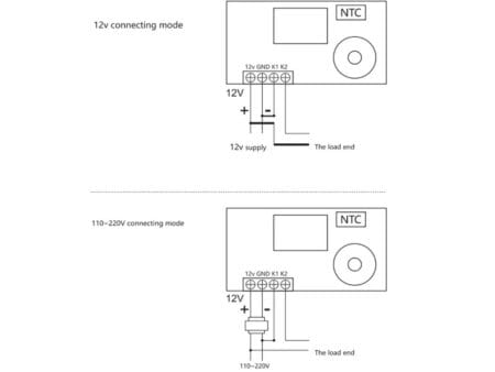 Digitális W1209WK DC 12V LED termosztátmodul NTC hőmérséklet-érzékelővel, intelligens hőmérséklet-szabályozáshoz. Panelbe szerelhető, tokozott és bepattintható kialakítású vezérlő Arduino és automatizálási rendszerekhez.