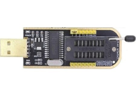 CH341A USB EEPROM és SPI Flash programozó készlet adapterekkel és csipeszes csatlakozóval