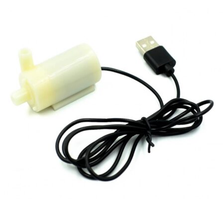 Kis méretű USB búvárszivattyú keringtető vízpumpa, DC 3–5 V‑os működéssel és csőadapterrel.
