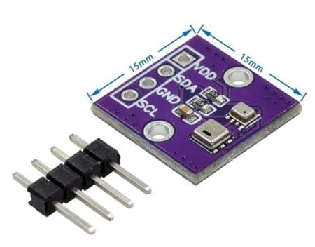 AHT20 és BMP280 kombinált szenzormodul, amely digitálisan méri a hőmérsékletet, páratartalmat és légnyomást Arduino és Raspberry Pi projektekhez. Kompakt AHT20 BMP280 modul négytűs csatlakozóval, IoT és környezetfigyelő alkalmazásokhoz fejlesztőknek. AHT20 BMP280 hőmérséklet, páratartalom és barometrikus nyomás érzékelőmodul zöld NYÁK lapon. Arduino kompatibilis AHT20 BMP280 kombinált környezeti szenzor légnyomás, hőmérséklet és páratartalom mérésére. Kis méretű, nagy pontosságú AHT20 BMP280 digitális érzékelő időjárásállomás és okosotthon rendszerekhez.