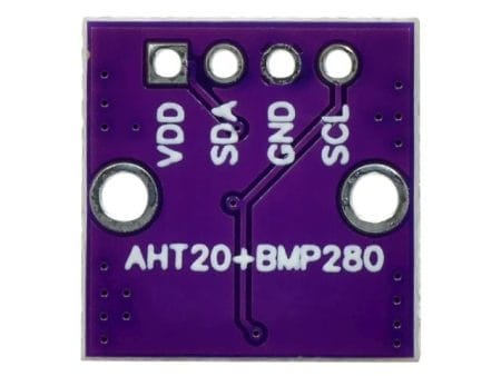 AHT20 és BMP280 kombinált szenzormodul, amely digitálisan méri a hőmérsékletet, páratartalmat és légnyomást Arduino és Raspberry Pi projektekhez. Kompakt AHT20 BMP280 modul négytűs csatlakozóval, IoT és környezetfigyelő alkalmazásokhoz fejlesztőknek. AHT20 BMP280 hőmérséklet, páratartalom és barometrikus nyomás érzékelőmodul zöld NYÁK lapon. Arduino kompatibilis AHT20 BMP280 kombinált környezeti szenzor légnyomás, hőmérséklet és páratartalom mérésére. Kis méretű, nagy pontosságú AHT20 BMP280 digitális érzékelő időjárásállomás és okosotthon rendszerekhez.