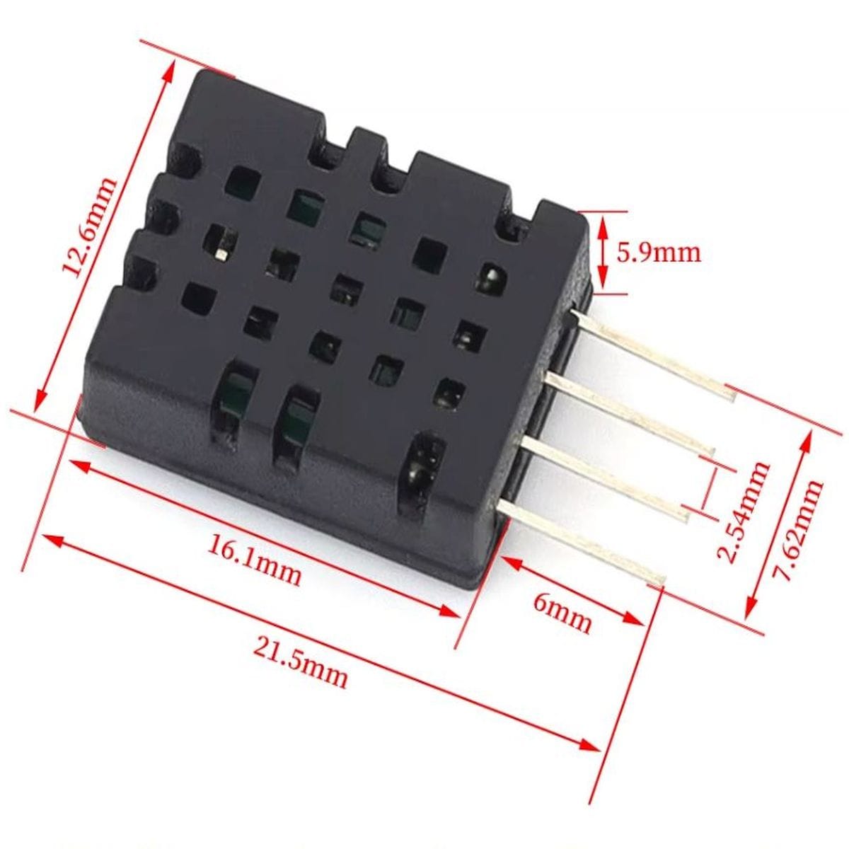 Fekete paneles DHT20 környezeti szenzor modul csatlakozóval, Arduino alapú hőmérséklet- és páratartalom mérés bemutatásához.