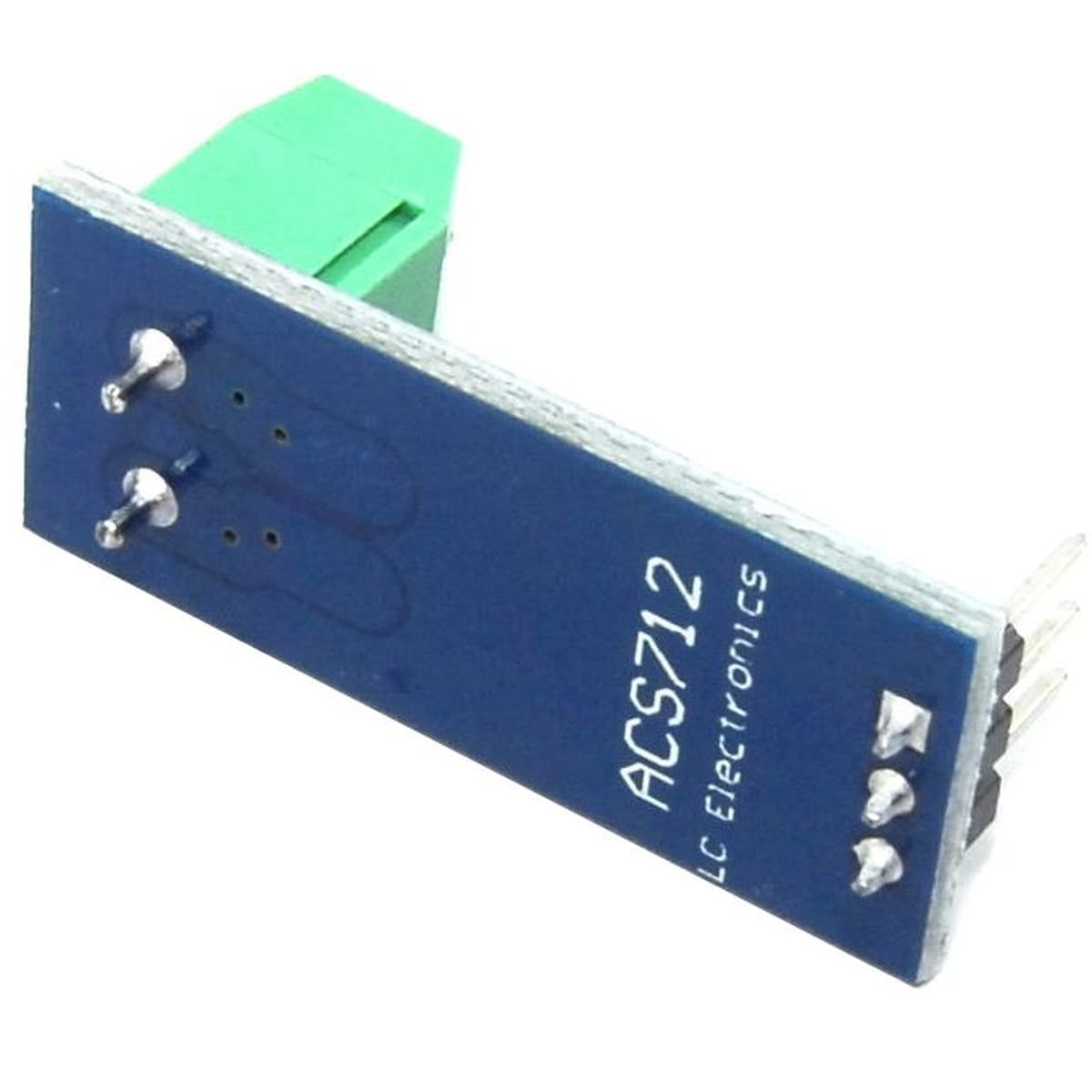 Kék GY-712 20A AC/DC árammérő szenzor modul zöld sorkapoccsal, tüskesorral és analóg kimenettel mikrokontrolleres áramméréshez.