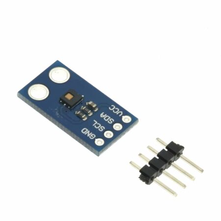 Kék HDC1080 szenzormodul I2C csatlakozással, hőmérséklet és páratartalom mérésére Arduino, ESP és más mikrokontrolleres vezérlés mellett.