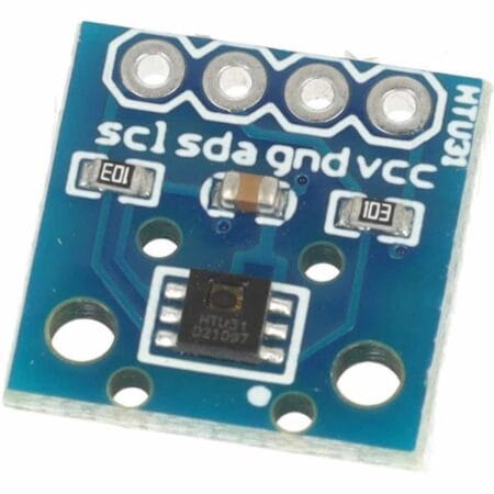 Mikrovezérlő-kompatibilis HTU31D modul képe, környezeti mérésekhez optimalizált kialakítással.