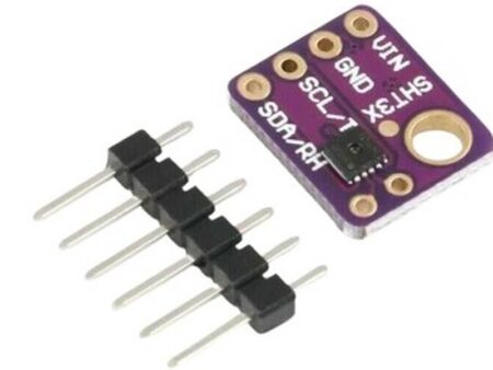 Egy SHT31 szenzormodul, amely pontos hőmérséklet- és páratartalom-mérést biztosít Arduino vagy mikrokontrolleres rendszerekben, 2.15–5.5 V tápfeszültséggel és I2C interfésszel.