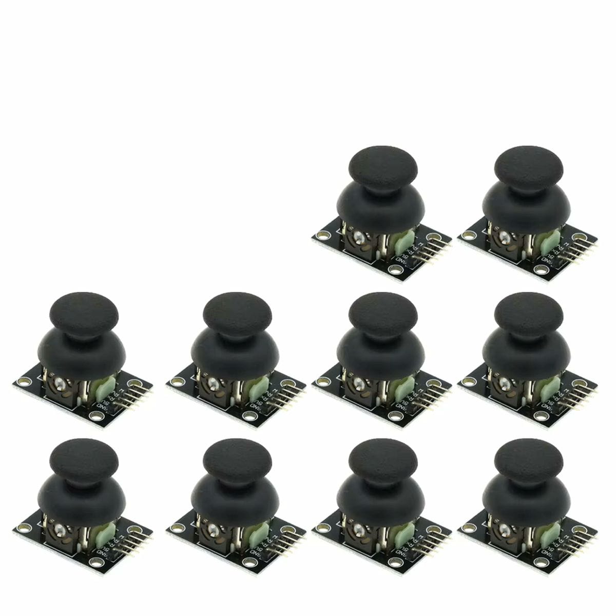 KY-023 joystick modul fekete kezelőkarral, kis NYÁK panelen és tüskesoros csatlakozóval, Arduino projekt kezdőknek irányvezérlés kipróbálásához.