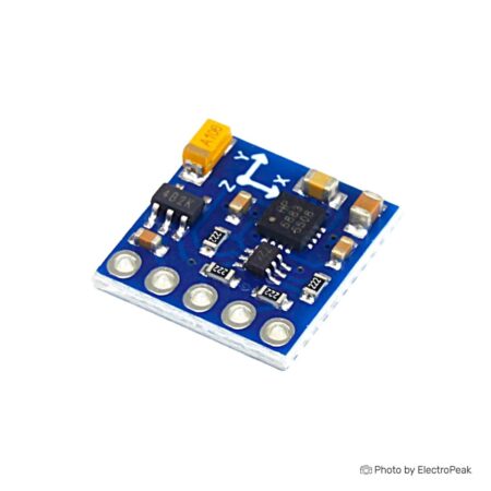 Kompakt GY-271 QMC5883P mágneses iránytű szenzormodul kék nyomtatott áramköri lapon, háromtengelyű érzékelővel, irányjelöléssel és öt csatlakozóponttal Arduino, ESP és más mikrokontrolleres tájolási alkalmazásokhoz.