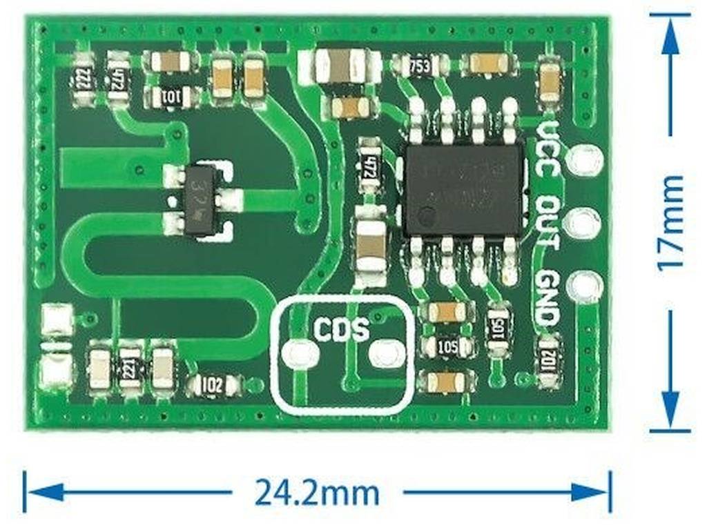 Egy RCWL-0515 mikrohullámú radaros mozgásérzékelő modul, amely Arduino és egyéb mikrokontrollerekhez használható precíz jelenlét- és mozgásdetektáláshoz.