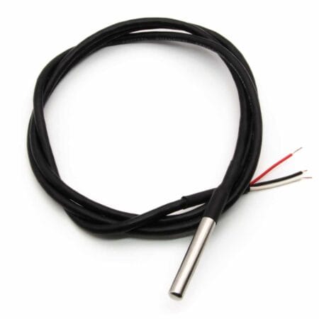 Védőcsöves, digitális DS18B20 hőmérő szonda egy méteres vezetékkel, oktatási és ipari felhasználásra.