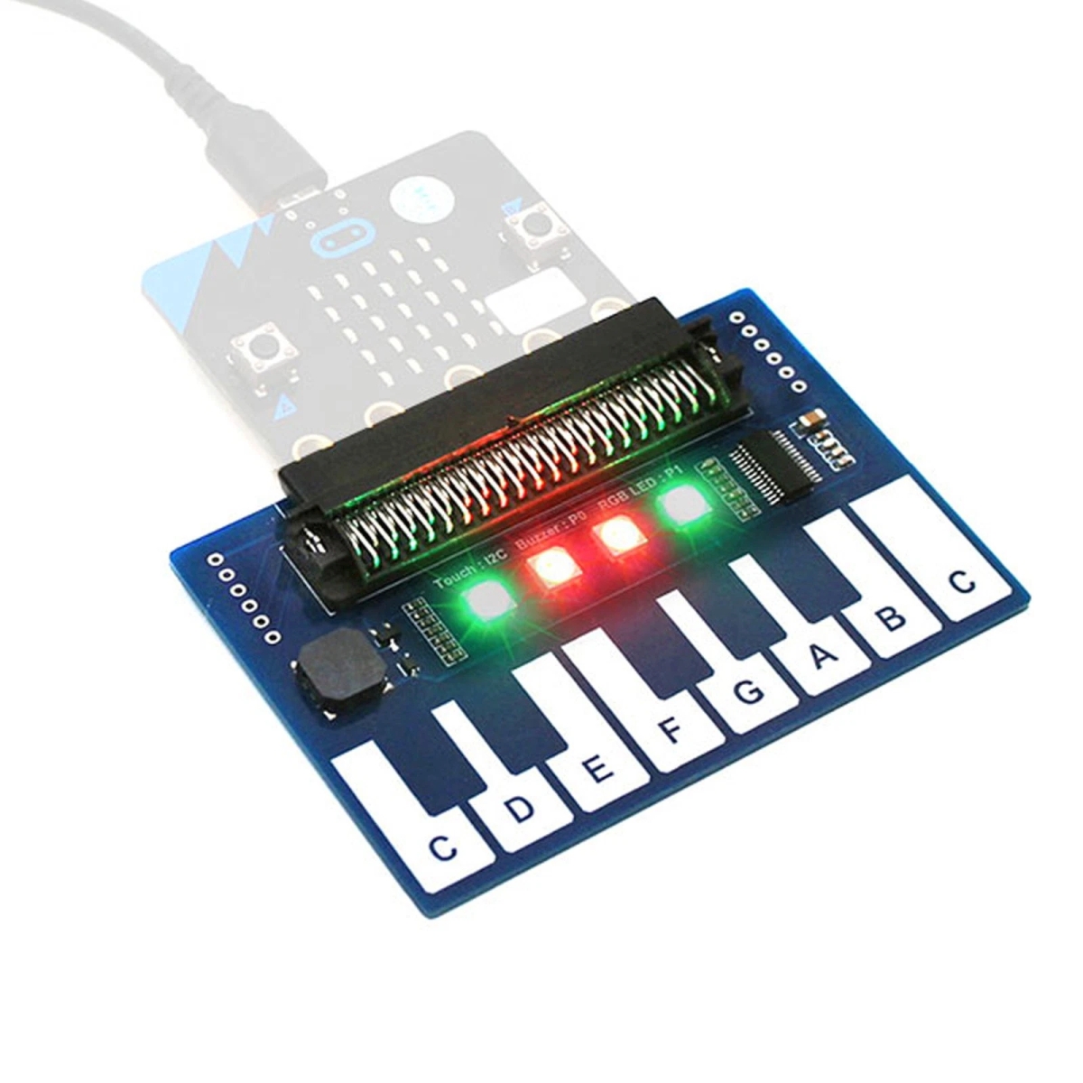 micro:bit music expansion board mini piano funkcióval, programozható hangokkal és fényekkel, kezdő elektronikai és kódolási gyakorláshoz.