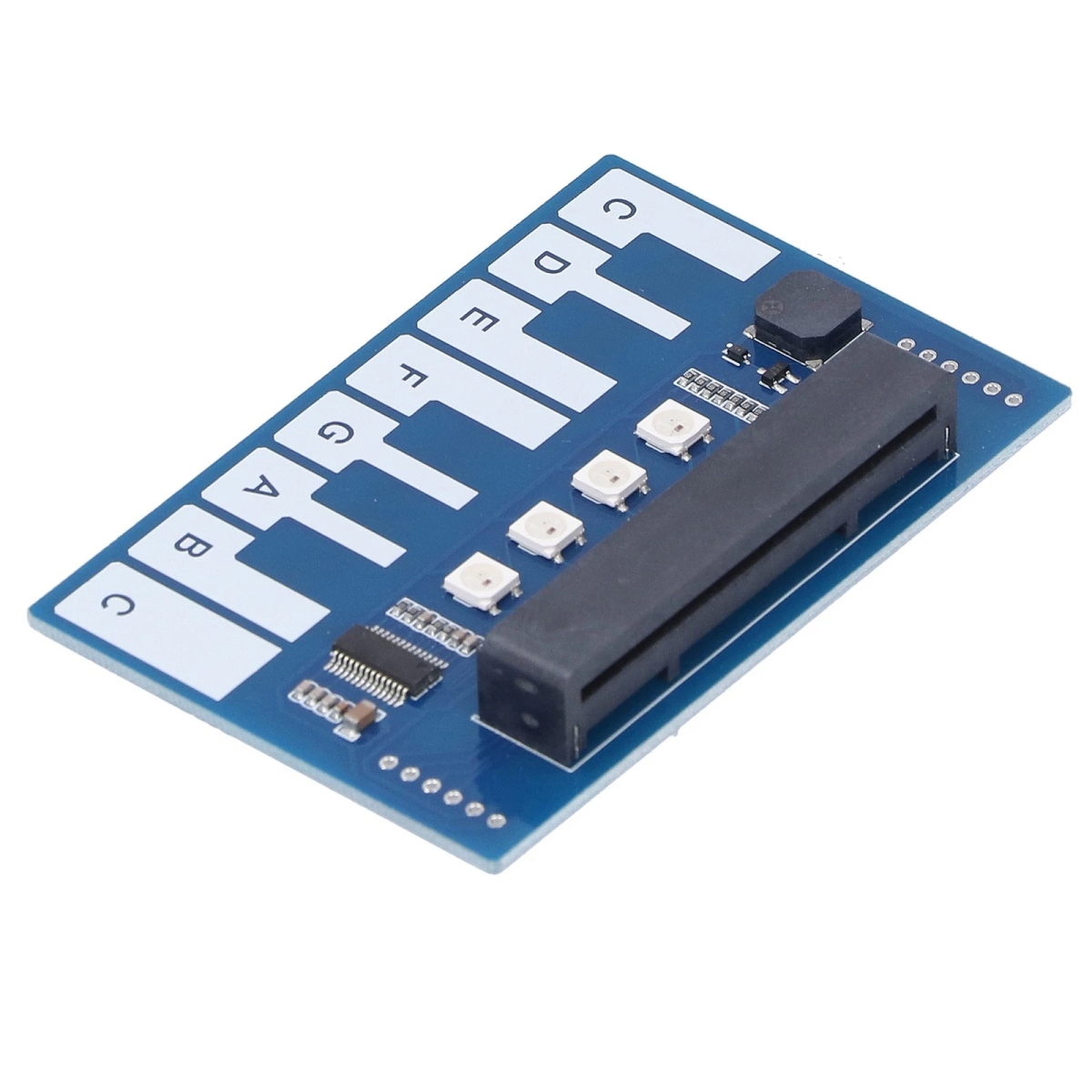 Mini Piano Music Expansion Board micro:bit panelhez, zongorabillentyűs kialakítással, hangkeltővel és programozható fényekkel, oktatási elektronikai projektekhez.