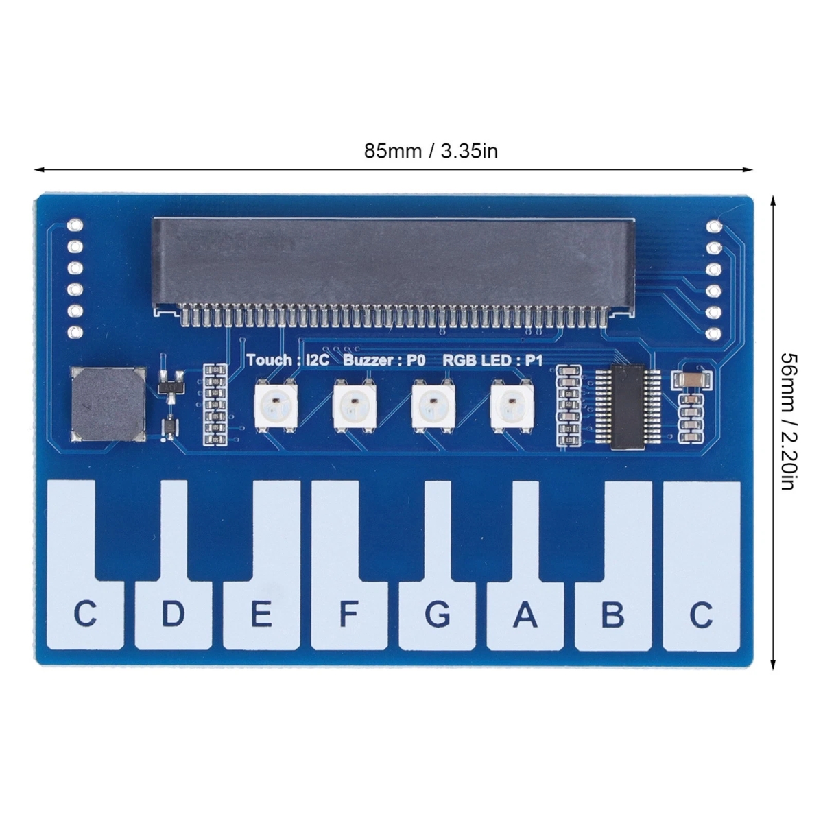 micro:bit mini zongora bővítőpanel billentyűs vezérléssel, buzzerrel és RGB LED-ekkel, kezdő elektronikai zenei projektekhez és mikrokontrolleres tanuláshoz.
