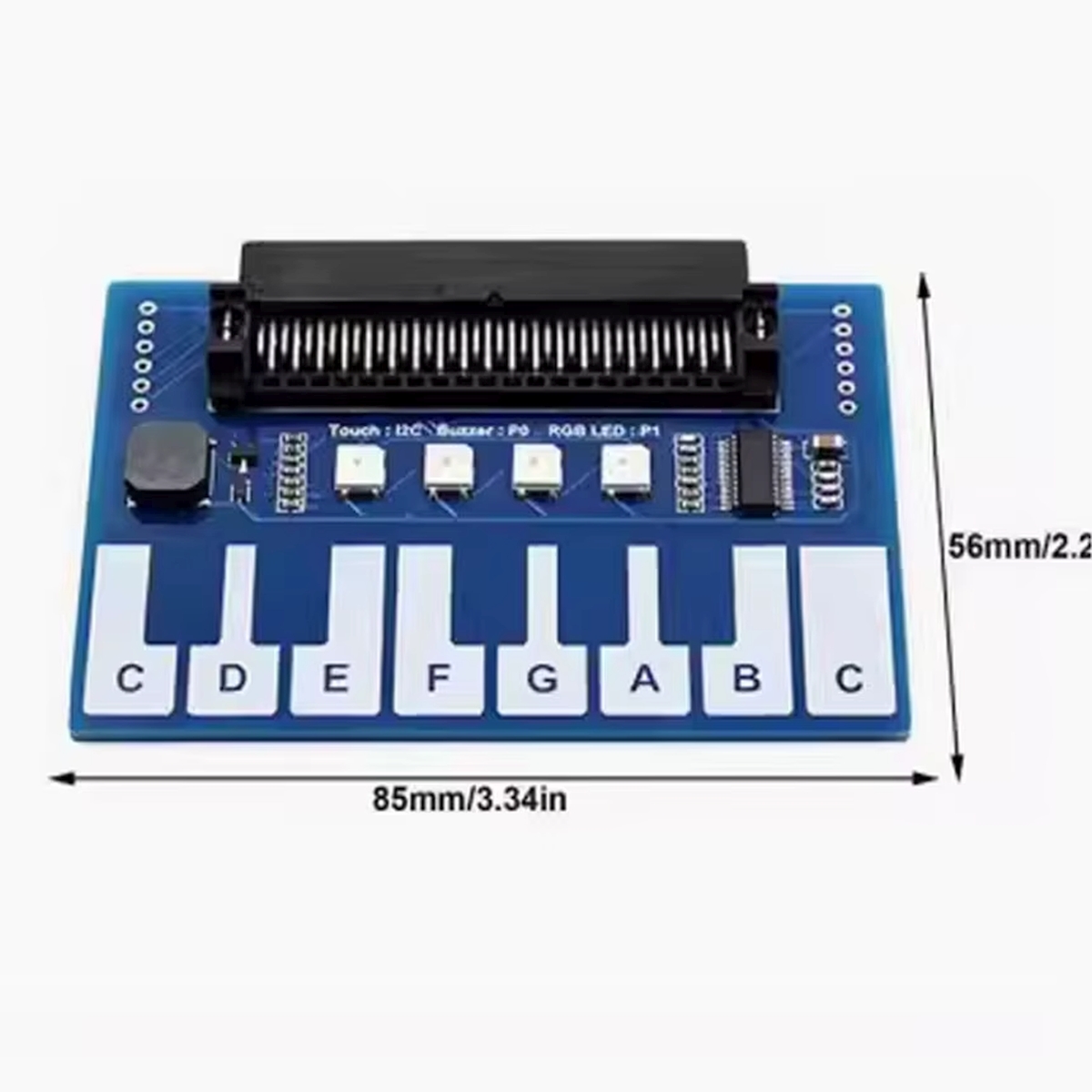micro:bithez illeszkedő mini zongora modul hangkimenettel és LED visszajelzéssel, kreatív programozási és zenei tanulóprojektekhez.