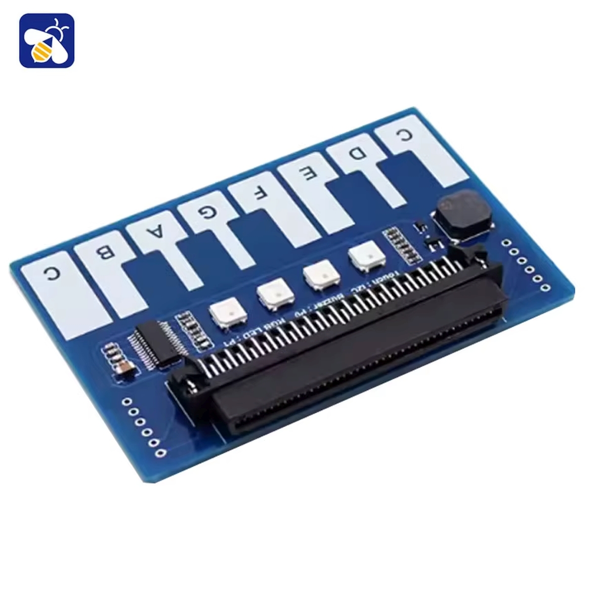 BBC micro:bit kompatibilis mini piano board hangkeltővel, billentyűs vezérléssel és fényjelzéssel, interaktív zenei programozáshoz.