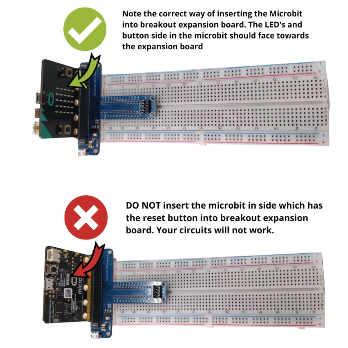 Micro:bit V2-höz készült GPIO bővítőlap látható, amelynek célja a modulok és szenzorok gyorsabb csatlakoztatása. A panel a tanulóprojektekhez és a breadboardos elektronikai gyakorlatokhoz kínál kényelmes megoldást.