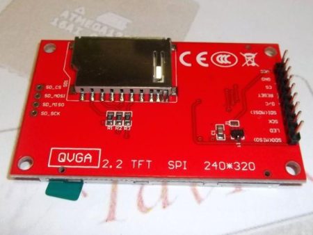 2.2 hüvelykes, 240×320 felbontású TFT LCD modul SD kártyafoglalattal és ILI9341 vezérlővel, 3,3 V-os logikai feszültséghez