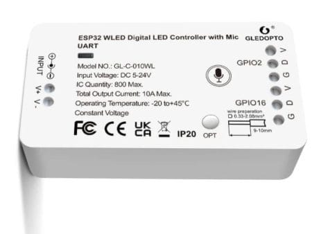 RGB LED-sor vezérlő (GLEDOPTO, 5V-24V, WLED, ESP32, MIC)