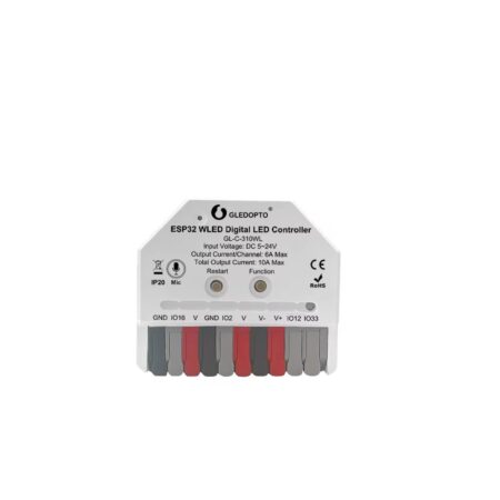 GLEDOPTO ESP32 WLED LED vezérlő beépített mikrofonnal, címezhető WS2812, SK6812 és WS2815 LED szalagokhoz, zenevezérelt DIY okosvilágításhoz.