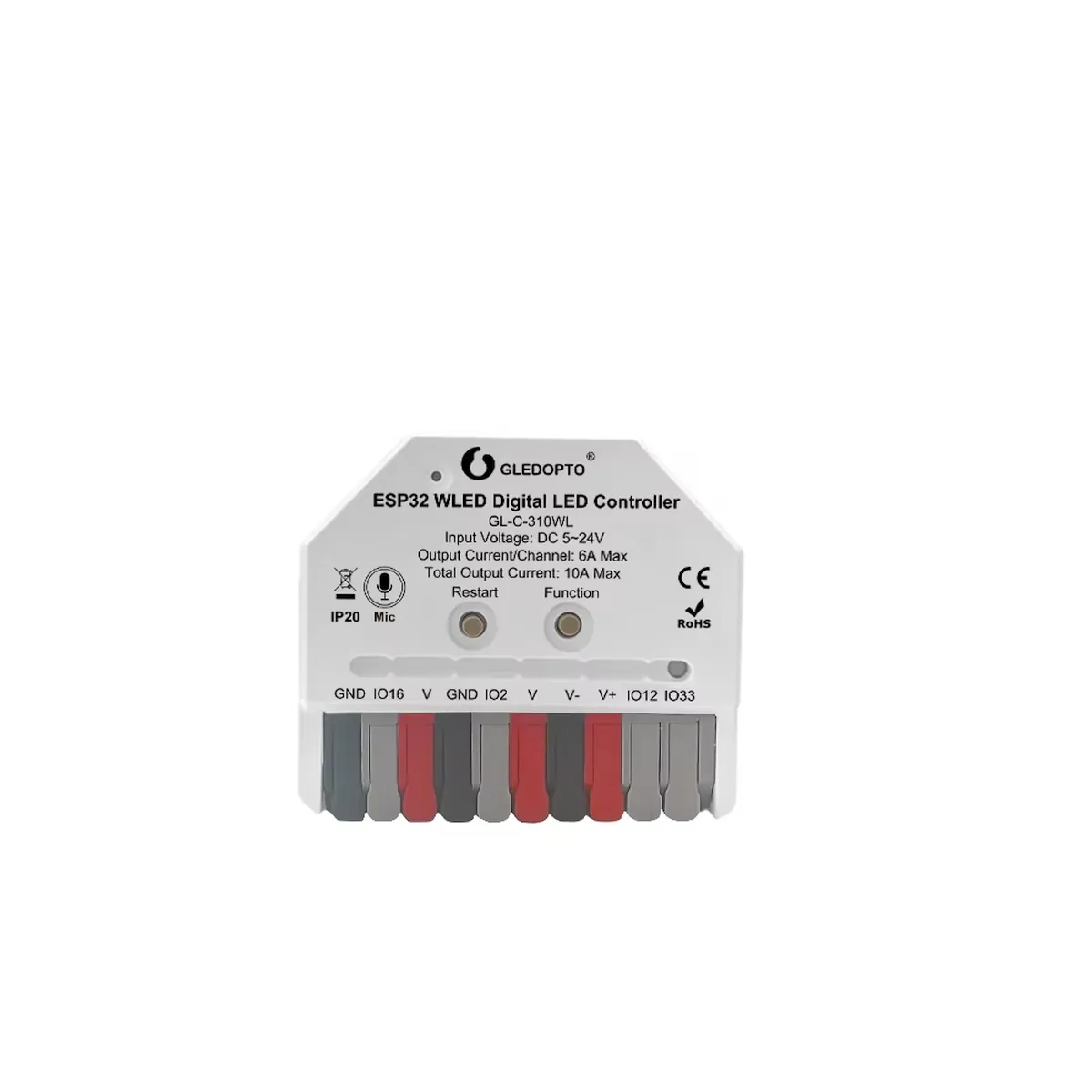 RGB LED-sor vezérlő (GLEDOPTO mini, 5V-24V, WLED, ESP32, MIC)